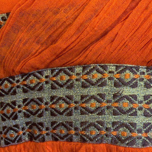 Root Design HandMade Orange Gold Strapless Ethiopian Maxi Dress XL Perfect - Picture 15 of 15